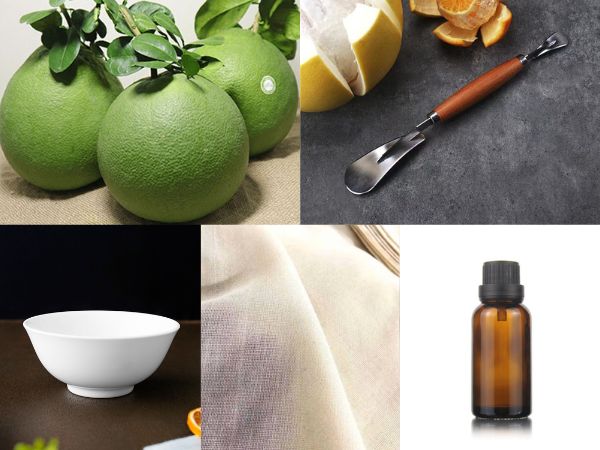 Nguyên liệu và dụng cụ cần có khi làm tinh dầu bưởi bằng phương pháp ép