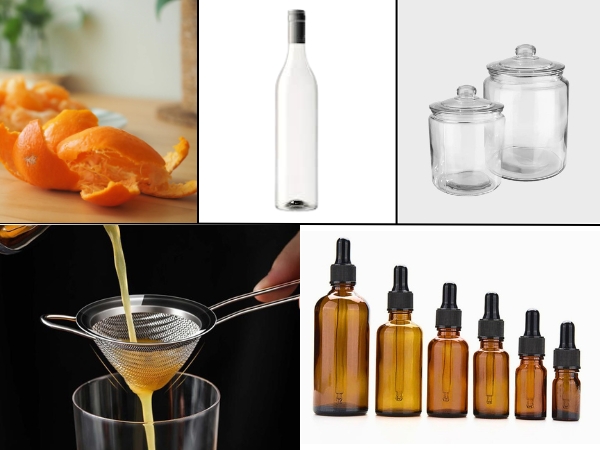 Nguyên liệu và dụng cụ cần chủ bị khi thực hiện ngâm vỏ cam với rượu trắng