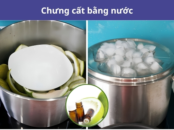 Nguyên liệu được ngâm trực tiếp trong nước và đun sôi để giải phóng tinh dầu